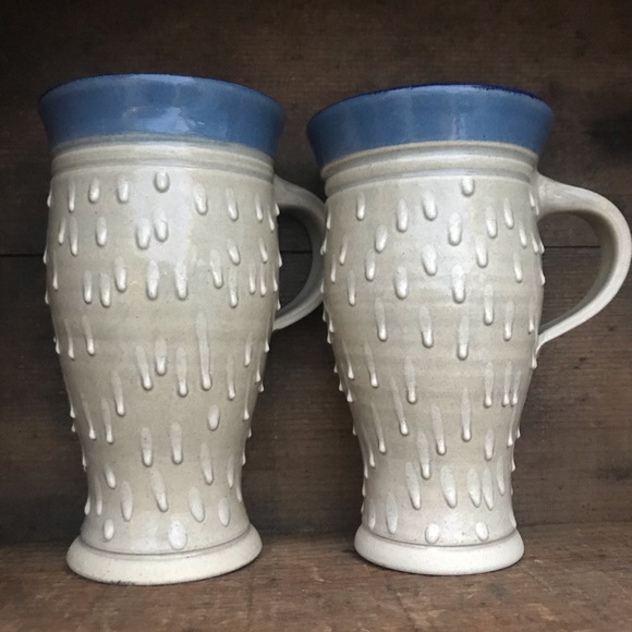 Unique Drip Style Pottery Mugs (2) - Picture 1 of 9